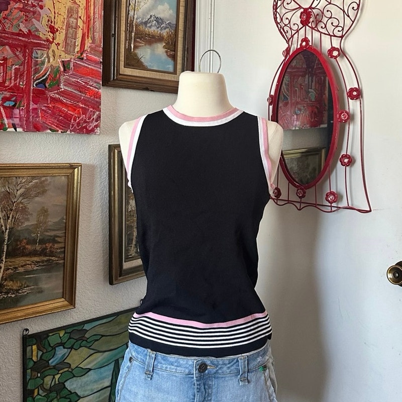 Dress Barn Knit Black Pink White Tank Top